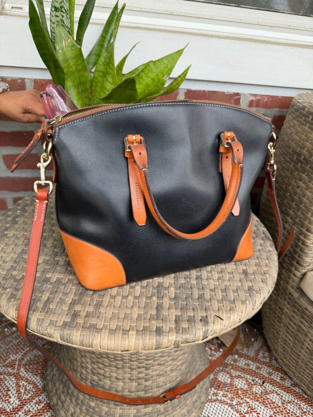 Dooney & Bourke Black and Tan Leather Satchel